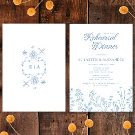 モノグラムワイルドフラワーペリウィンクルリハーサルディナー 招待状