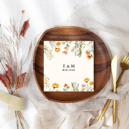 モノグラムワドウワイルドフラワーボホ結婚フローラ スタンダードカクテルナプキン