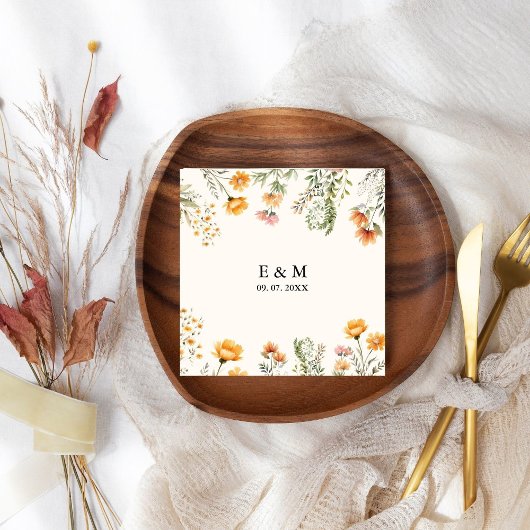 モノグラムワドウワイルドフラワーボホ結婚フローラ スタンダードカクテルナプキン