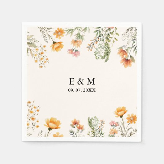 モノグラムワドウワイルドフラワーボホ結婚フローラ スタンダードカクテルナプキン (正面)