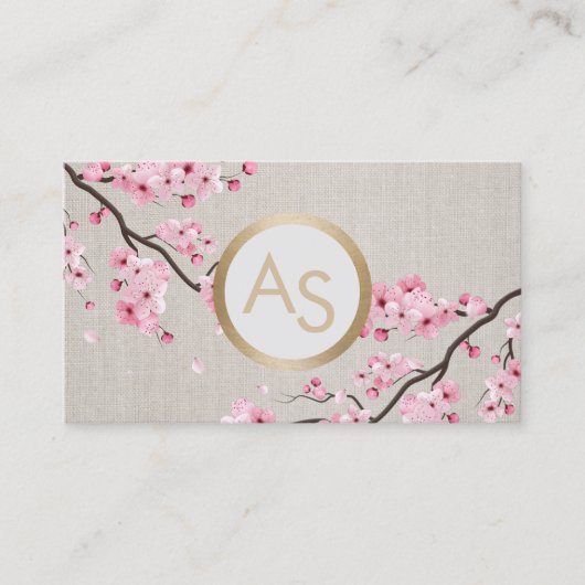 モノグラムヴィンテージさくらんぼブロッサムヘアメイクアップサロン 名刺 (正面)