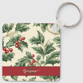 モノグラムヴィンテージクリスマスホリー&ベリーパターン キーホルダー (裏面)