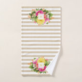 モノグラムヴィンテージスターズホットピンクベージュタオルセット バスタオルセット (ハンドタオル)