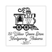 モノグラムヴィンテージトレインクリスマスツリー配信 ラバースタンプ (インプリント)