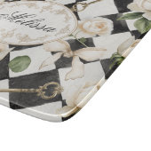 モノグラムヴィンテージバラ花白黒ダイヤモンド カッティングボード (角)