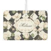 モノグラムヴィンテージバラ花白黒ダイヤモンド カーエアーフレッシュナー (正面)