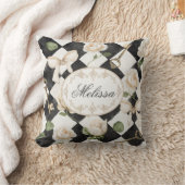 モノグラムヴィンテージバラ花白黒ダイヤモンド クッション (ブランケット)