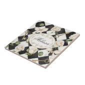 モノグラムヴィンテージバラ花白黒ダイヤモンド タイル (側面)