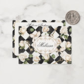 モノグラムヴィンテージバラ花白黒ダイヤモンド ノートカード (正面/裏面インサイチュ)