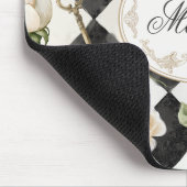 モノグラムヴィンテージバラ花白黒ダイヤモンド マウスパッド (コーナー)