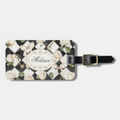 モノグラムヴィンテージバラ花白黒ダイヤモンド ラゲッジタグ (正面横)