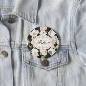 モノグラムヴィンテージバラ花白黒ダイヤモンド 缶バッジ (インサイチュ)