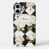 モノグラムヴィンテージバラ花白黒ダイヤモンド Case-Mate iPhoneケース (裏面)