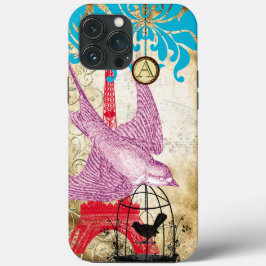 モノグラムヴィンテージバードエフェフィールタワーダマスクiPhone 5 iPhone 15 Pro Maxケース