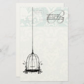 モノグラムヴィンテージバードケージパステルブルーフローラ 便箋 (正面/裏面)