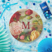 モノグラムヴィンテージビクトリアンバラブーケフラワーズ ペーパープレート (パーティー)