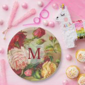 モノグラムヴィンテージビクトリアンバラブーケフラワーズ ペーパープレート (パーティー)