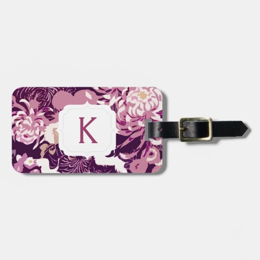モノグラムヴィンテージピンク紫の花と鳥 ラゲッジタグ (正面横)