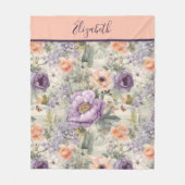 モノグラムヴィンテージピーチパープルフローラシャビーシック フリースブランケット (正面)