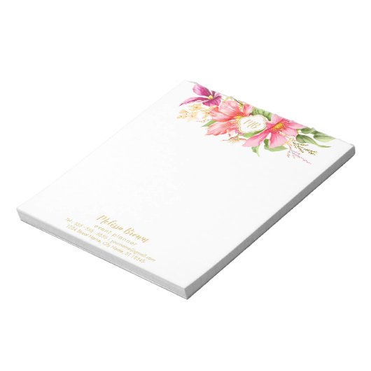 モノグラムヴィンテージフラワーズピンクパステルスモールメモ帳 ノートパッド (回転)