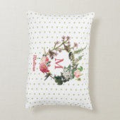 モノグラムヴィンテージフローラと鳥リース水玉模様 アクセントクッション (裏面(縦))