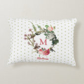 モノグラムヴィンテージフローラと鳥リース水玉模様 アクセントクッション (裏面)