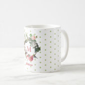 モノグラムヴィンテージフローラと鳥リース水玉模様 コーヒーマグカップ (正面右)