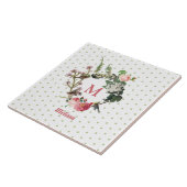 モノグラムヴィンテージフローラと鳥リース水玉模様 タイル (側面)