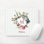 モノグラムヴィンテージフローラと鳥リース水玉模様 マウスパッド (マウス)