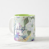 モノグラムヴィンテージフローラ緑色水色文字 ツートーンマグカップ (正面左)