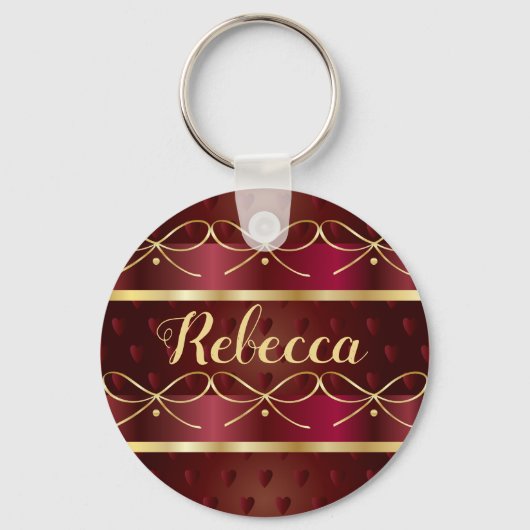 モノグラムヴィンテージブルガンディカラーデコールラグジュアリー金ゴールド キーホルダー (正面)