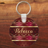 モノグラムヴィンテージブルガンディカラーデコールラグジュアリー金ゴールド キーホルダー (正面)