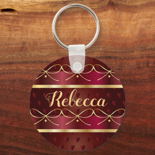 モノグラムヴィンテージブルガンディカラーデコールラグジュアリー金ゴールド キーホルダー (正面)