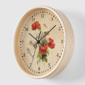 モノグラムヴィンテージブーケレッドポピー野生の花 壁時計 (傾斜)