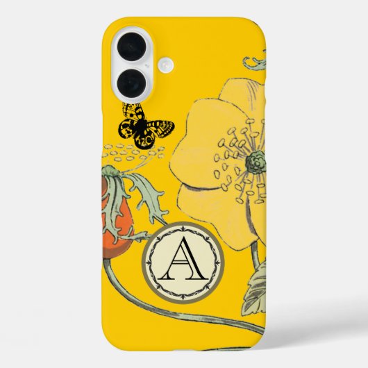 モノグラムヴィンテージモダンポピー黄色フローラ Case-Mate iPhoneケース (裏面)