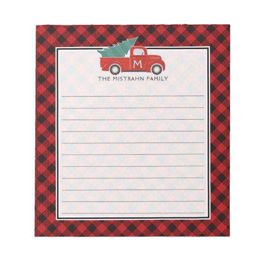 モノグラムヴィンテージレッドトラックとツリーバッファロープライド ノートパッド (正面)