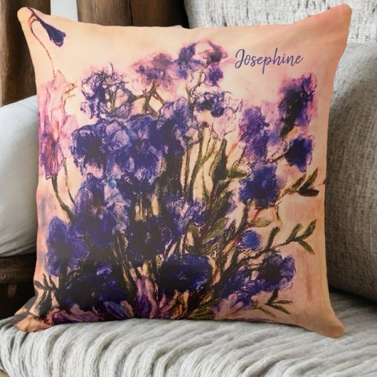 モノグラムヴィンテージレトロワイルドフラワーブルーフローラ名 クッション