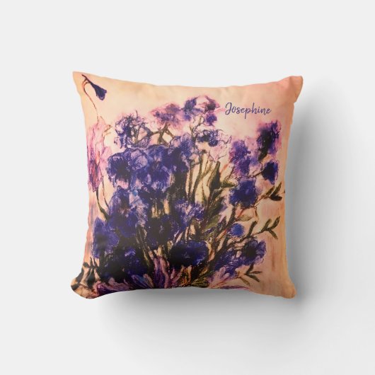 モノグラムヴィンテージレトロワイルドフラワーブルーフローラ名 クッション (正面)