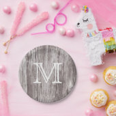 モノグラムヴィンテージ古い木材の背景 ペーパープレート (パーティー)