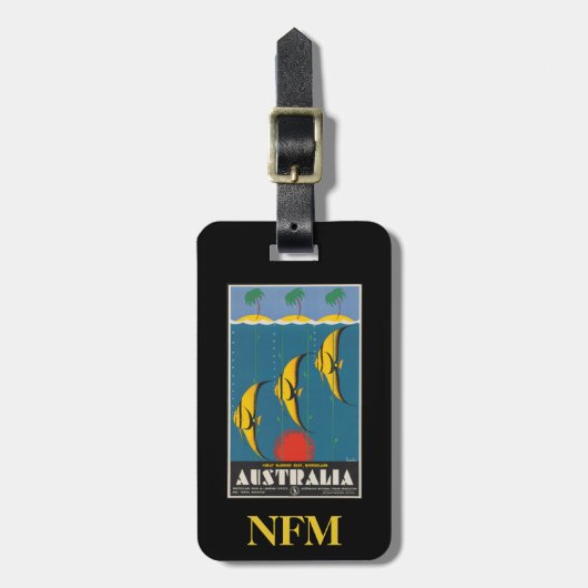 モノグラムヴィンテージ旅行魚クイーンズランドオーストラリア ラゲッジタグ (正面縦)
