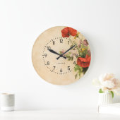 モノグラムヴィンテージ素朴ブーケレッドポピーズベージュ ラージ壁時計 (ホーム)
