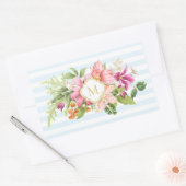 モノグラムヴィンテージ花ピンクブルーパステルステッカー ラウンドシール (封筒)