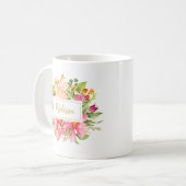 モノグラムヴィンテージ花ピンク紫マグカップ コーヒーマグカップ (正面左)