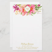 モノグラムヴィンテージ花桃紫色の文房具 便箋 (正面/裏面)