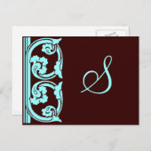 モノグラムヴィンテージ要素ティール(緑がかった色)青はがき ポストカード (正面/裏面)