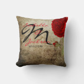 モノグラムヴィンテージ赤いバラグランジが背景 クッション (正面)