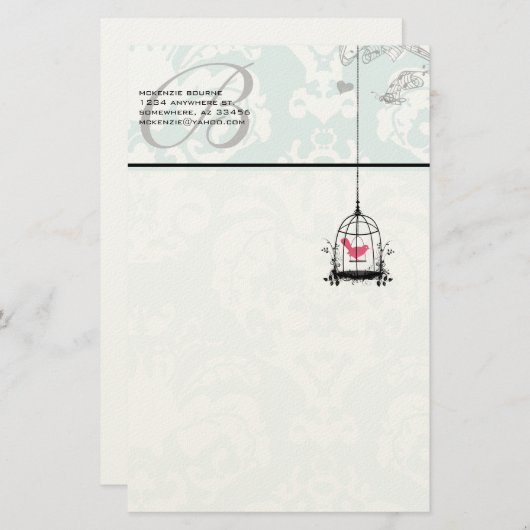 モノグラムヴィンテージ鳥かご文具 便箋 (正面/裏面)