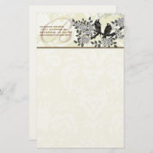 モノグラムヴィンテージ鳥の開花分岐文房具 便箋 (正面/裏面)