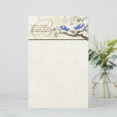 モノグラムヴィンテージ鳥の開花分岐文房具 便箋 (スタンド正面)