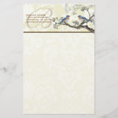 モノグラムヴィンテージ鳥の開花分岐文房具 便箋 (正面)
